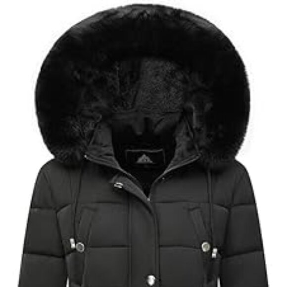 Women Waterproof Long Winter Coat Thickened Down Alternative Black Puffer Jacket - Picture 1 of 5
